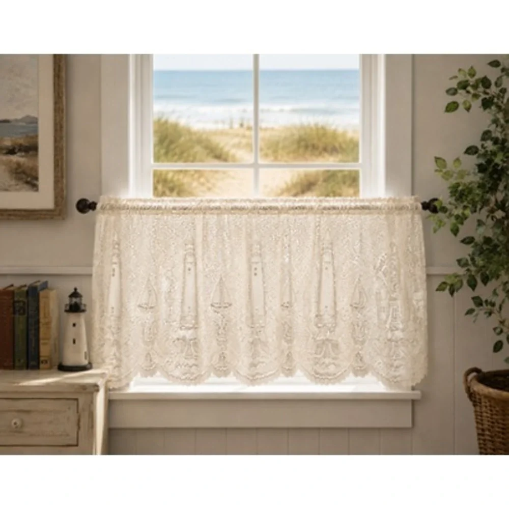 Vintage Heritage Lace Lighthouse Tier Curtain 60x36 Ecru NOS Nautical USA